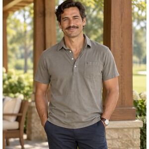 Criquet Mens Large Slim Fit Players Polo Shirt Grey Short Sleeve Golf Preppy